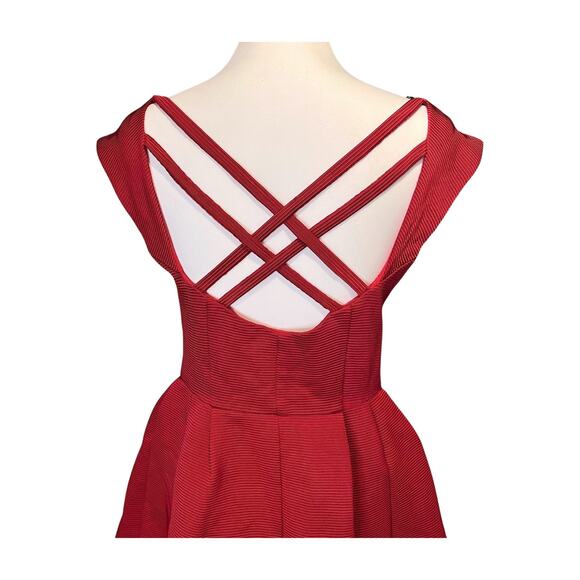 Nanette Lepore Red zip pleated cocktail Dress pockets 6 Wedding Guest mobwife - Picture 5 of 13